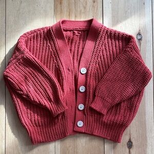 Babaa Chunky Knit Button-Front Cardigan Sweater in Red